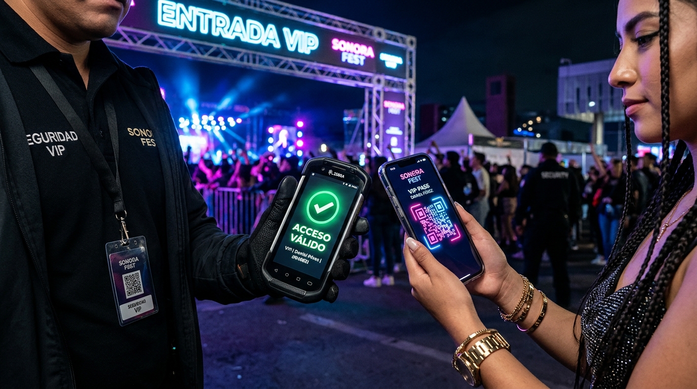 Control de acceso y lectura de código QR dinámico con celular en entrada de concierto con 360GatePass